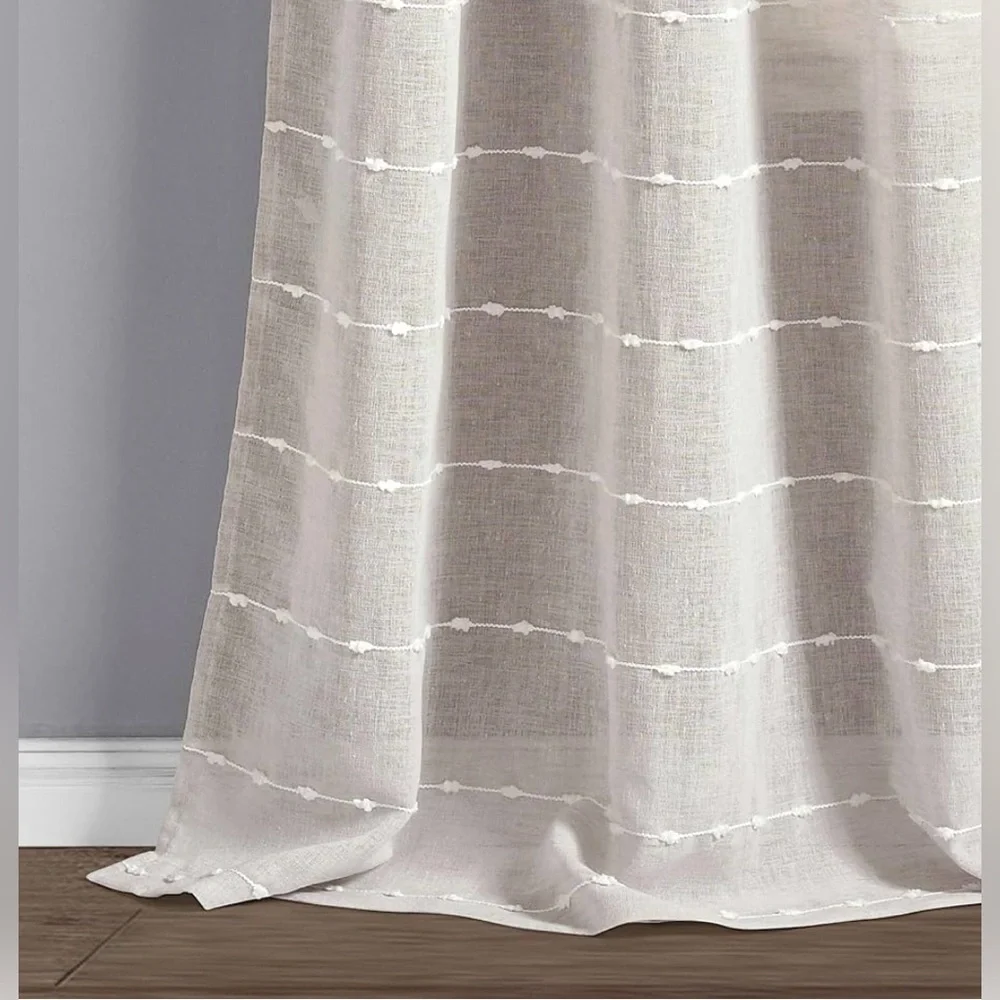Lush Decor Farmhouse Textured Grommet Sheer Window Curtain Panel Pair 95